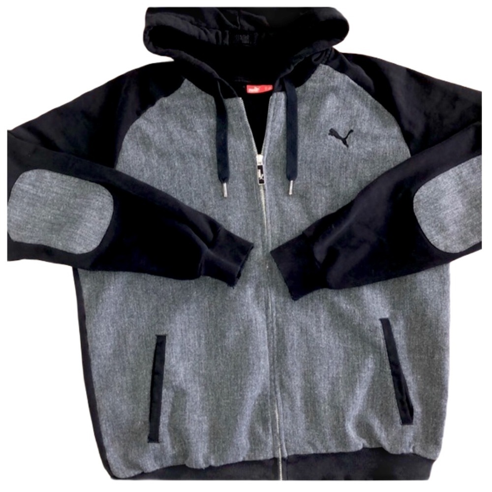 Puma Black & Gray Elbow Patched Zip Up Hoodie M